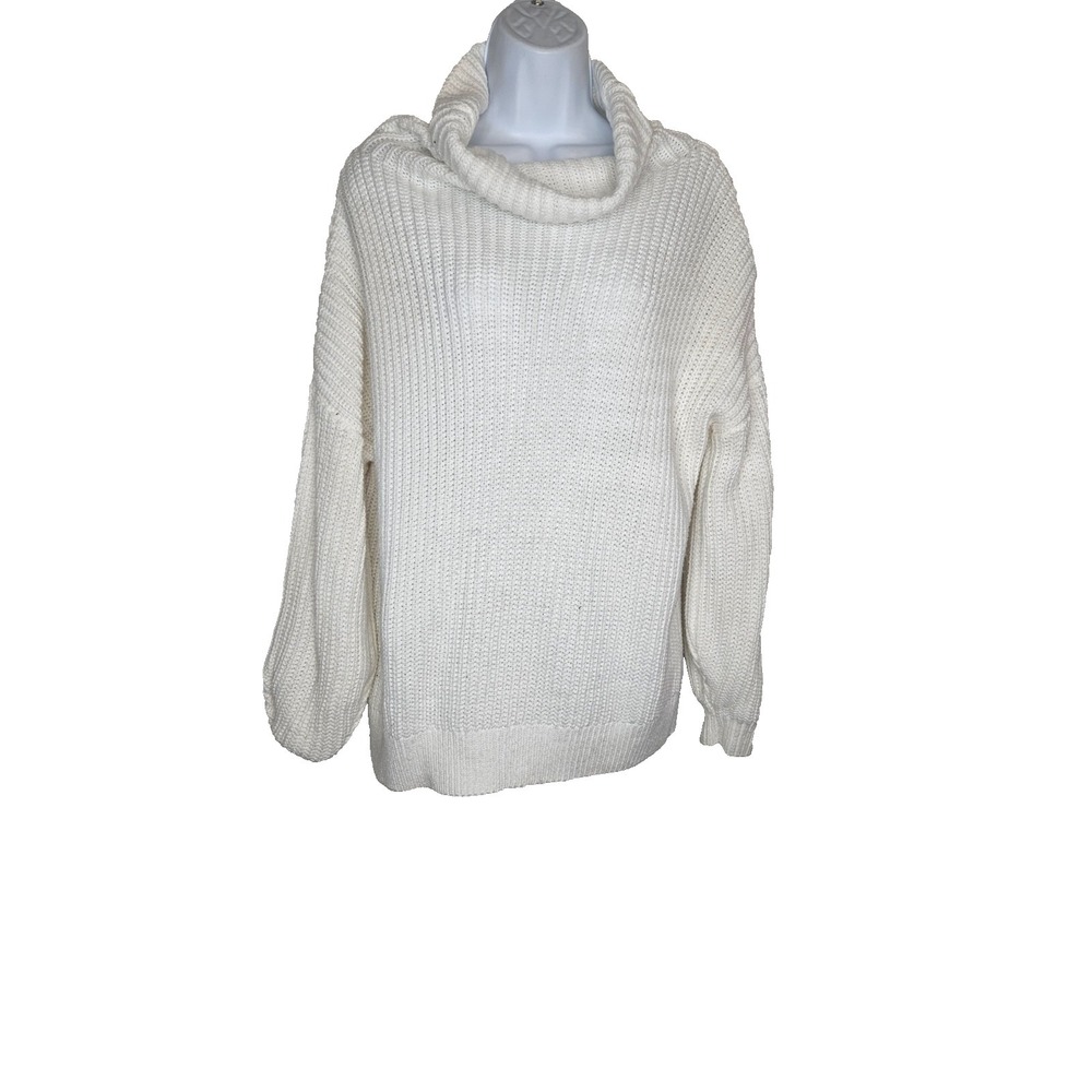 Womens White Chunky Knit‎ Turtleneck Sweater Small Oversized Cozy Cottagecore